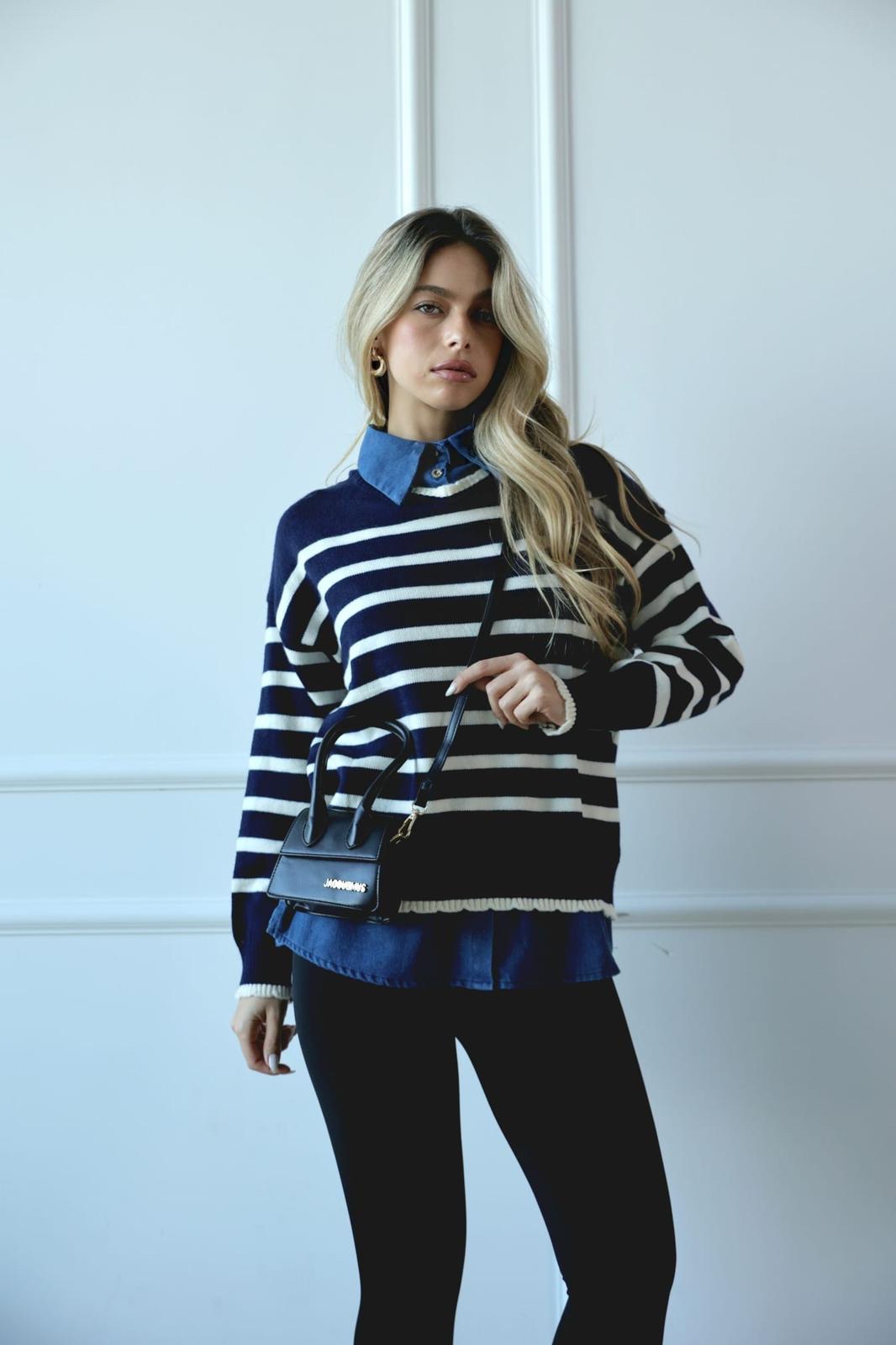 31c091d9-b7dc-46b6-a0b9-f171d4efddc3 חולצת פסים שילוב ג׳ינס – תמונה 1