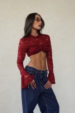 ⁦חולצת בטן סיבוב תחרה⁩ – תמונה ⁦3⁩