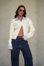 סריג צווארון פסים רוכסן