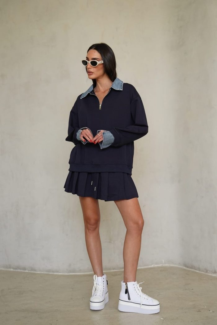 ⁦חליפת חצאית צווארון ג׳ינס⁩ – תמונה ⁦6⁩