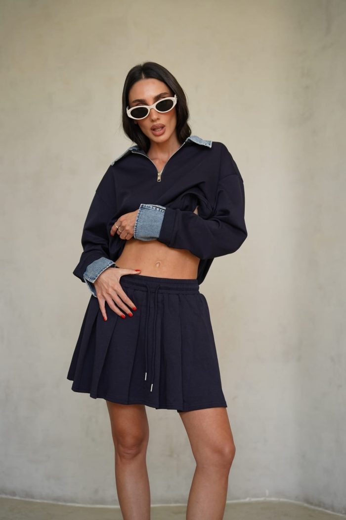 ⁦חליפת חצאית צווארון ג׳ינס⁩ – תמונה ⁦3⁩