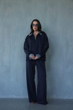 ⁦חליפת מכנס צווארון ג׳ינס⁩ – תמונה ⁦7⁩