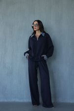 ⁦חליפת מכנס צווארון ג׳ינס⁩ – תמונה ⁦4⁩