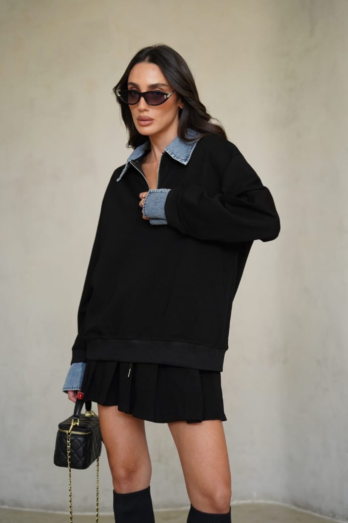 ⁦חליפת חצאית צווארון ג׳ינס⁩ – תמונה ⁦5⁩