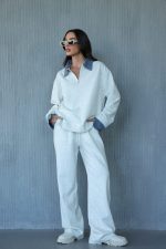 ⁦חליפת מכנס צווארון ג׳ינס⁩ – תמונה ⁦2⁩