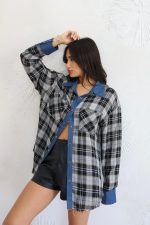 חולצת משבצות שילוב ג׳ינס – תמונה 2