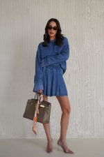 ⁦חליפת חצאית ג׳ינס משבצות⁩ – תמונה ⁦8⁩