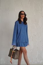 ⁦חליפת חצאית ג׳ינס משבצות⁩ – תמונה ⁦5⁩