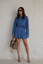 ⁦חליפת חצאית ג׳ינס משבצות⁩ – תמונה ⁦2⁩