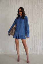 ⁦חליפת חצאית ג׳ינס משבצות⁩ – תמונה ⁦4⁩