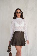 חצאית עור חגורה