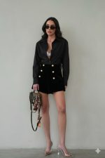 ⁦מכנס קטיפה כפתורים זהב⁩ – תמונה ⁦2⁩