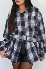 ⁦ג׳קט משבצות חגורה⁩ – תמונה ⁦5⁩