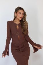 ⁦שמלה מקסי כפתורים זהב⁩ – תמונה ⁦6⁩