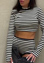 ⁦סט קרופ פסים + תחתון גבוה⁩ – תמונה ⁦5⁩