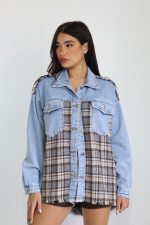 ⁦ג׳קט ג׳ינס שילוב משבצות⁩ – תמונה ⁦2⁩