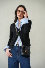 מכופתרת פסים שילוב סריג