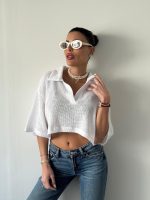 ⁦חולצת קרופ רשת⁩ – תמונה ⁦3⁩