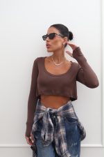 ⁦חולצת קרופ מוס כפפה⁩ – תמונה ⁦3⁩